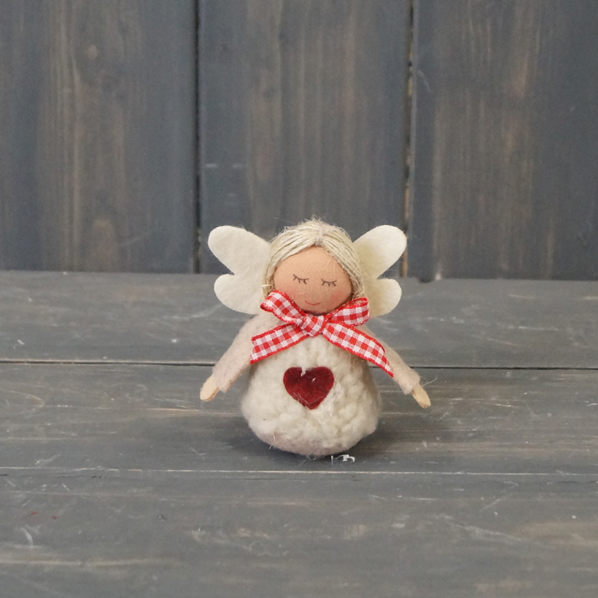 Biege Fabric Angel with Heart (8cm)