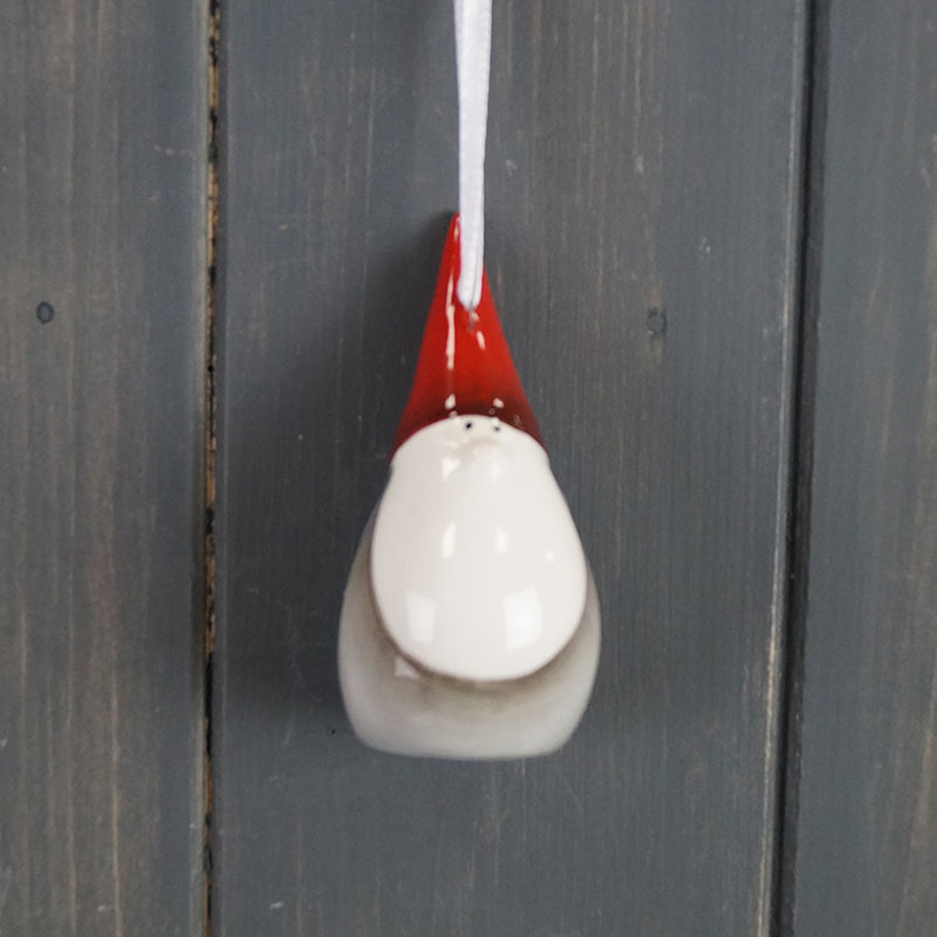 Hanging Red Hat Grey Ceramic Santa (8cm)