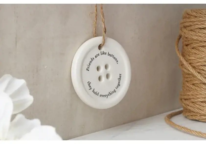 Friends are like buttons Send With Love 8 Asst. Mini Button Hangers In Dish