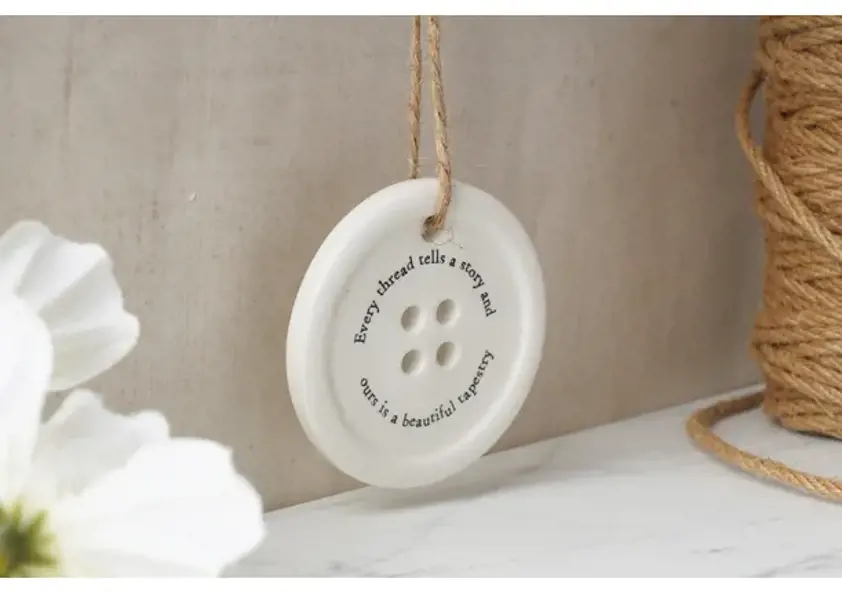 Every thread tells a story Send With Love 8 Asst. Mini Button Hangers In Dish