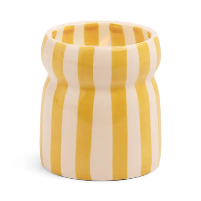 Cabana 6.5oz/184g Ochre Striped Ceramic Candle - Gold Coast Boxed