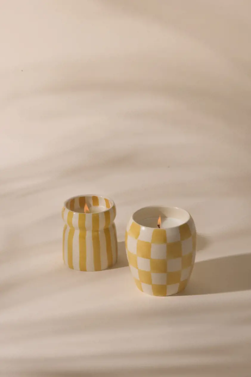 Cabana 6.5oz/184g Ochre Striped Ceramic Candle - Gold Coast Boxed