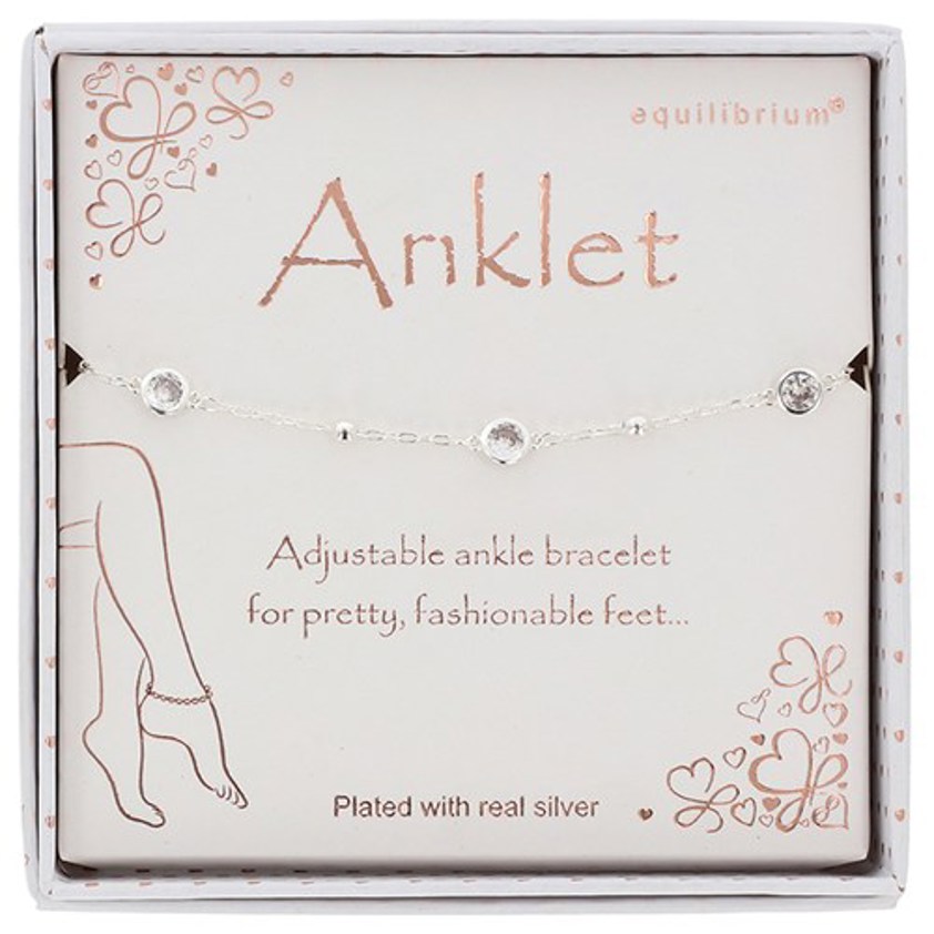 Encased Crystals Silver Plated Anklet