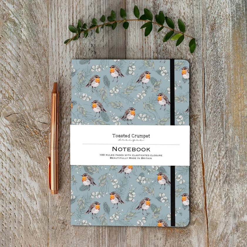 Robin & Eucalyptus (Blue) A5 Lined Notebook