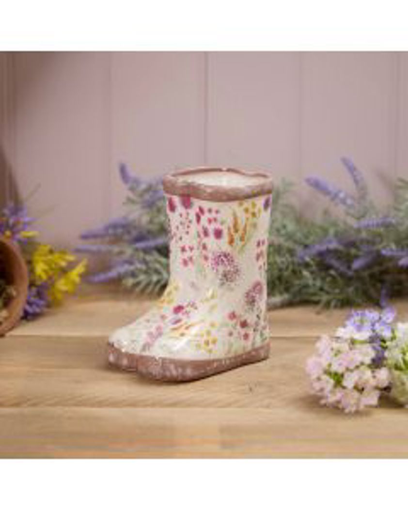Floral Welly Boot Ceramic Planter