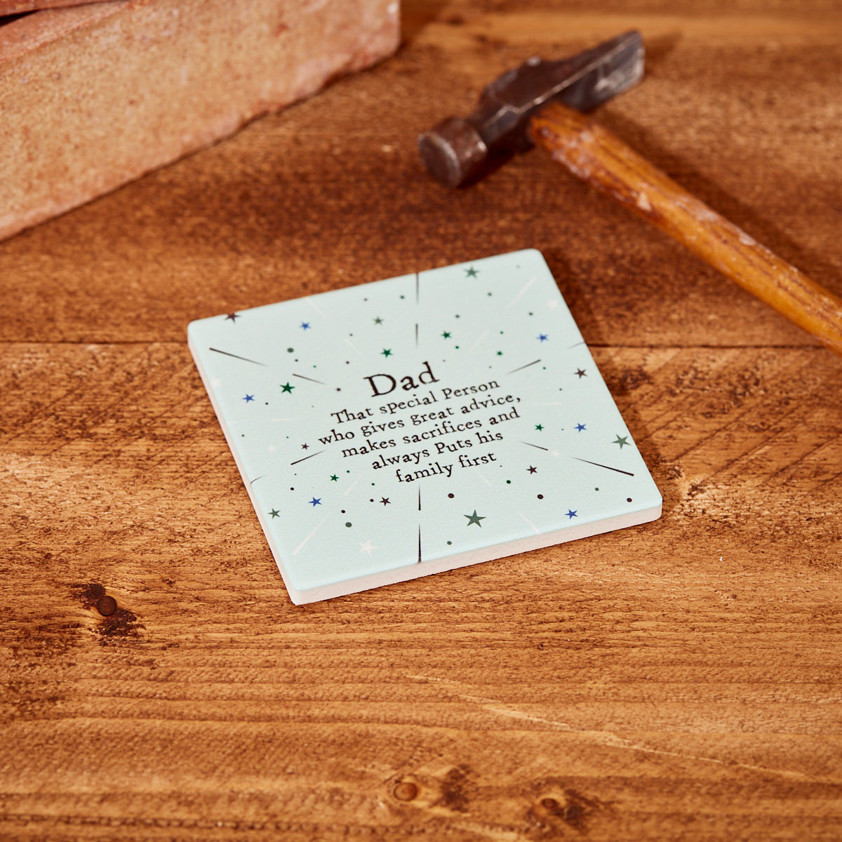 Dad Coaster Green Ceramic With Sentiment Quote