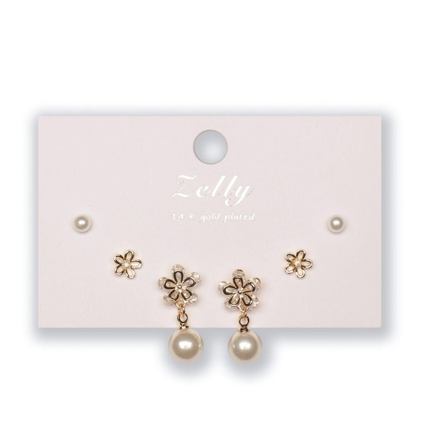 Earring 14K G Ptd Set Of 3 Assorted Pairs Daisy And Pearl