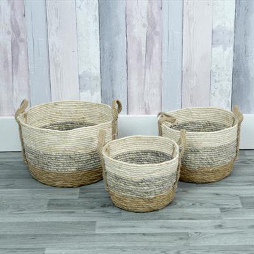 Set of Three Baskets Natural/Grey/Brown