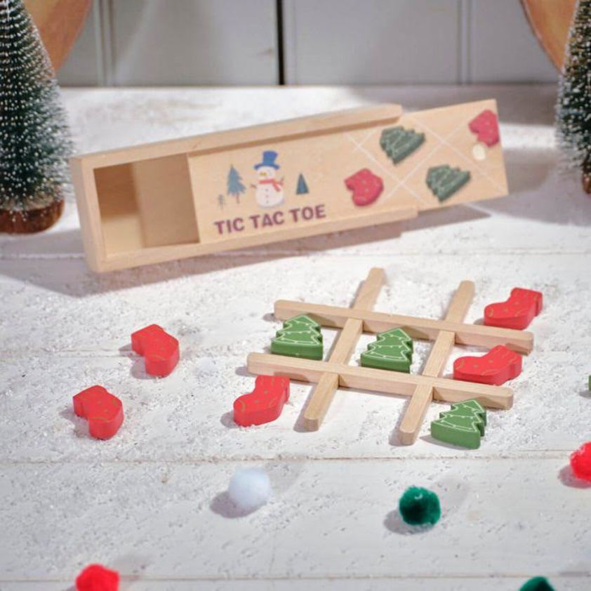 Christmas Wooden Tic Tac Toe Game Set With Wooden Box Age 3+