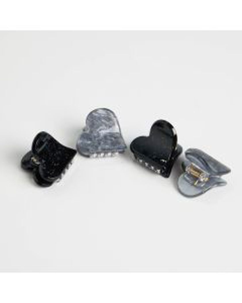 Hearts Grey Black Clips Pack Of 4