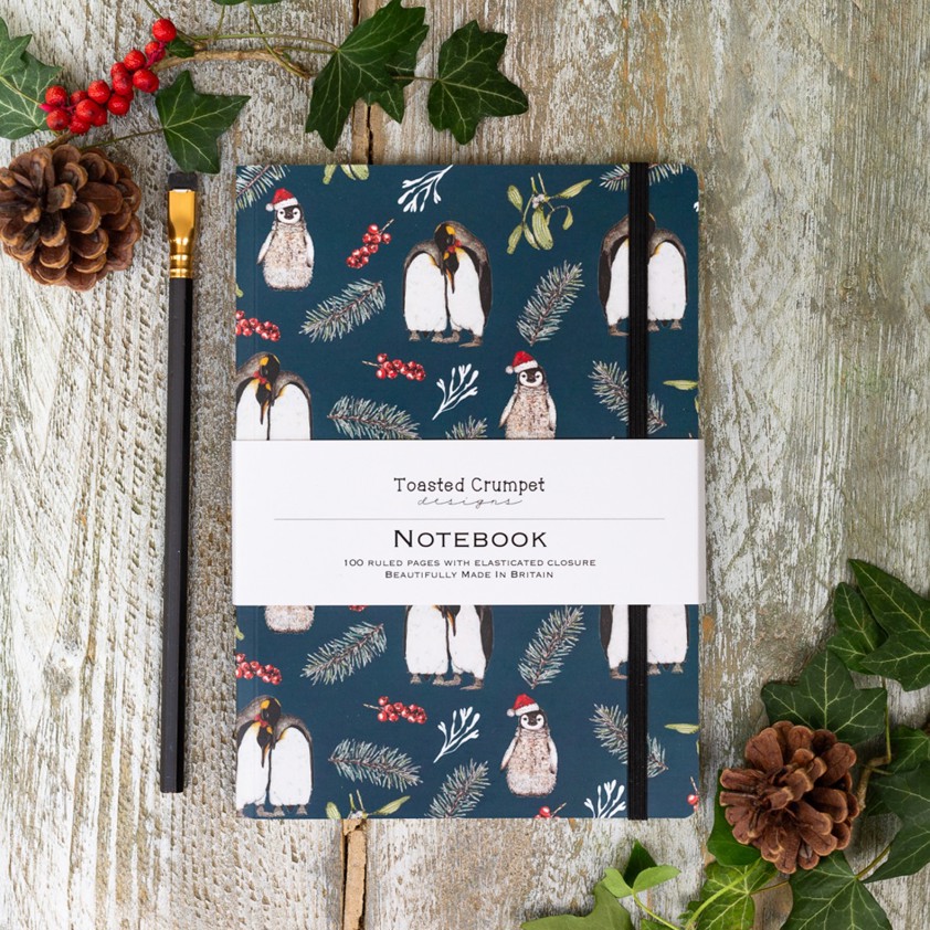 Christmas Penguins (Noir) A5 Lined Notebook