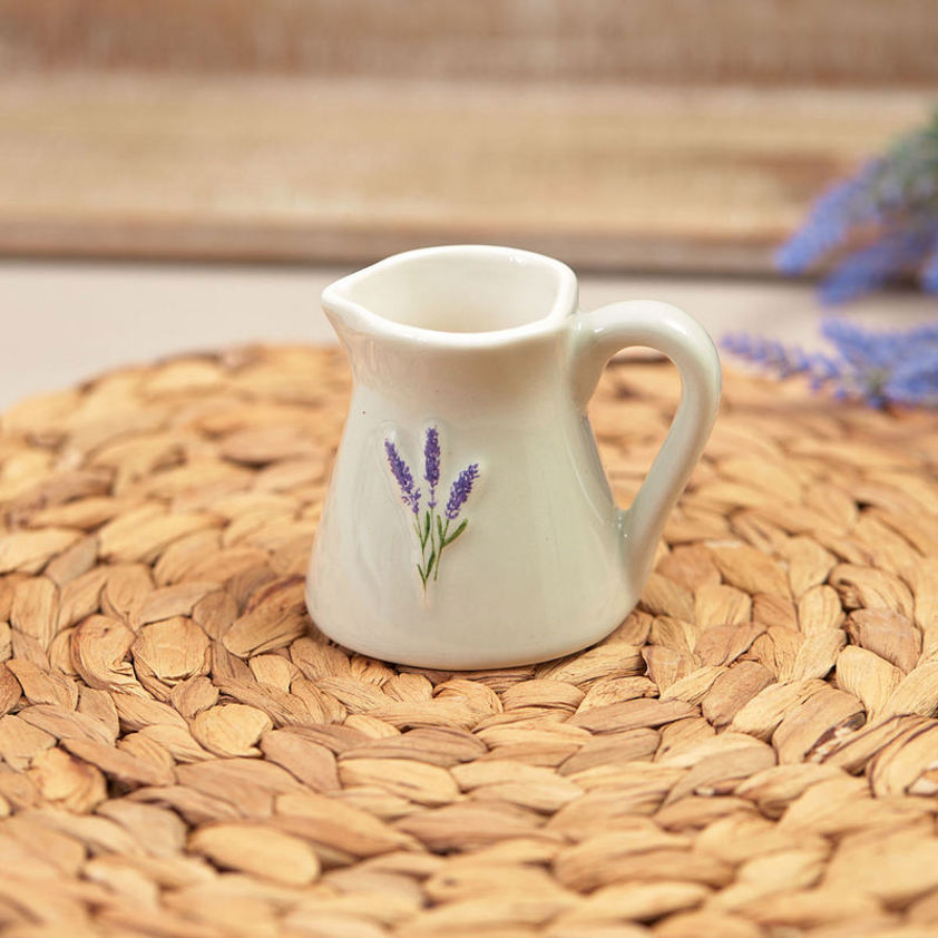 Lavender Mini Jug Pale Grey Embossed Stoneware