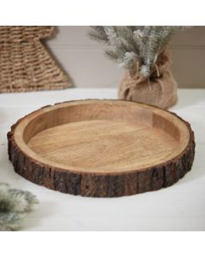 Mango Wood with Bark Edging Round Tray