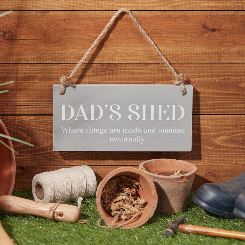 Dad'S Shed Plaque Chunky Pale Grey Wood