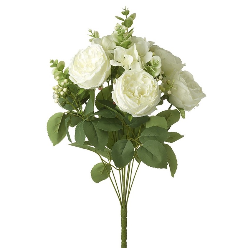 White Rose & Green Leaf Bunch