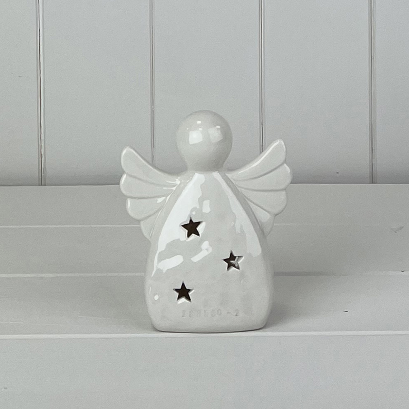 White Ceramic Angel Ornament with LED (11.7cm)