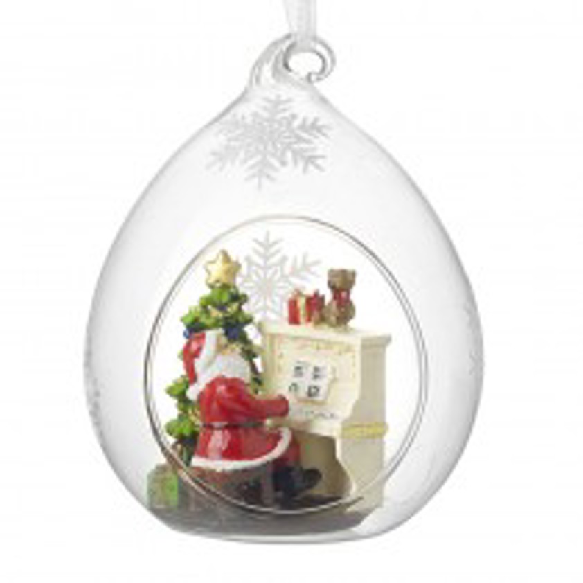 Glass Piano Playing Santa Bauble