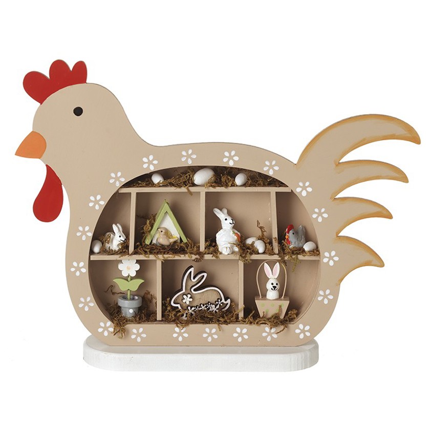 Wooden Hen With Easter Decs
