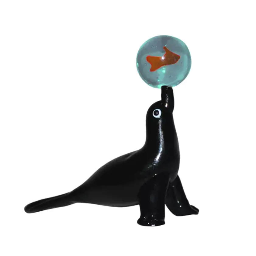 Glass Sea Lion with Fish miniature ornament