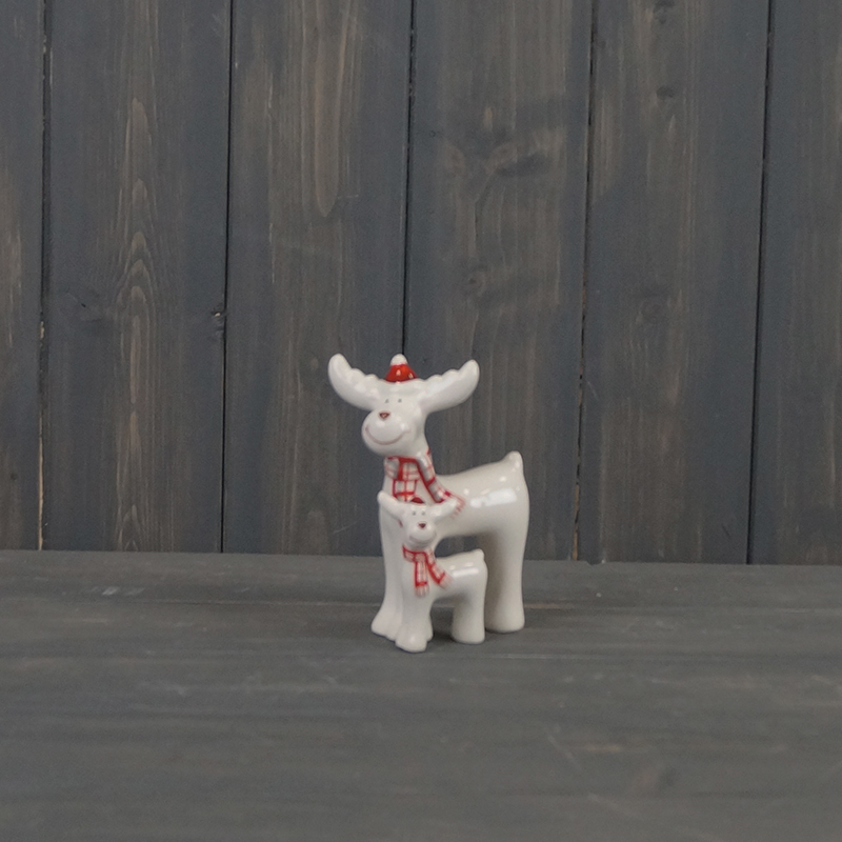 Pair of Ceramic Christmas Reindeer with Red (12.5cm)