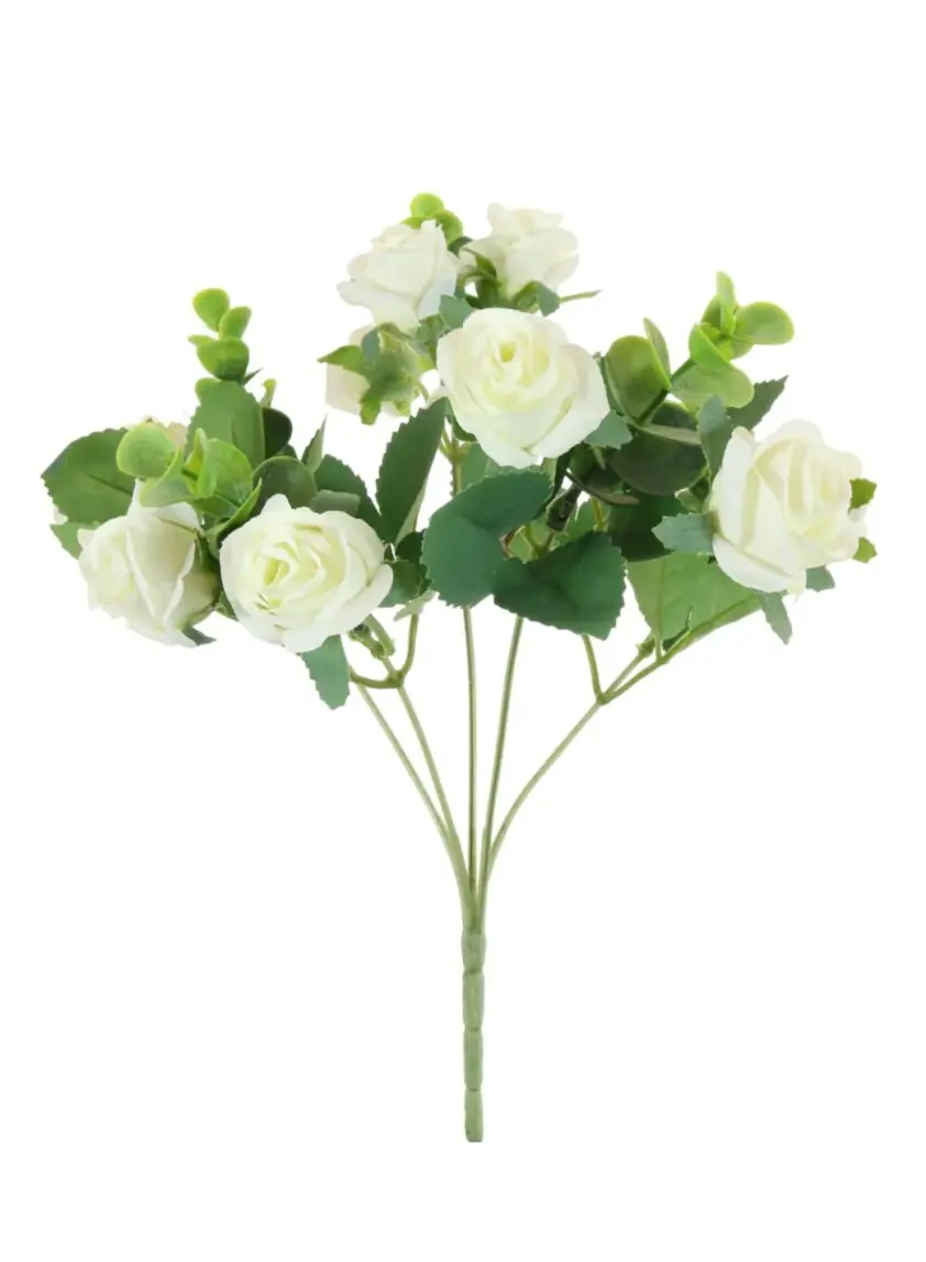 Silk Mini Rose Bud & Euc Bunch Cream