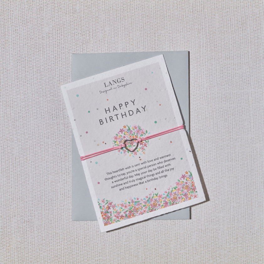 Seed Card Floral Birthday With Heart String Bracelet