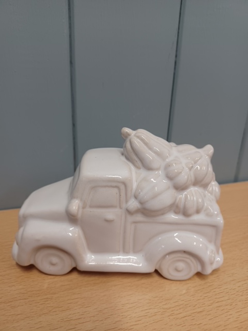 Glazed Ceramic Car Carrying Pumpkins Ornament with Textured Detail (9.5cm)