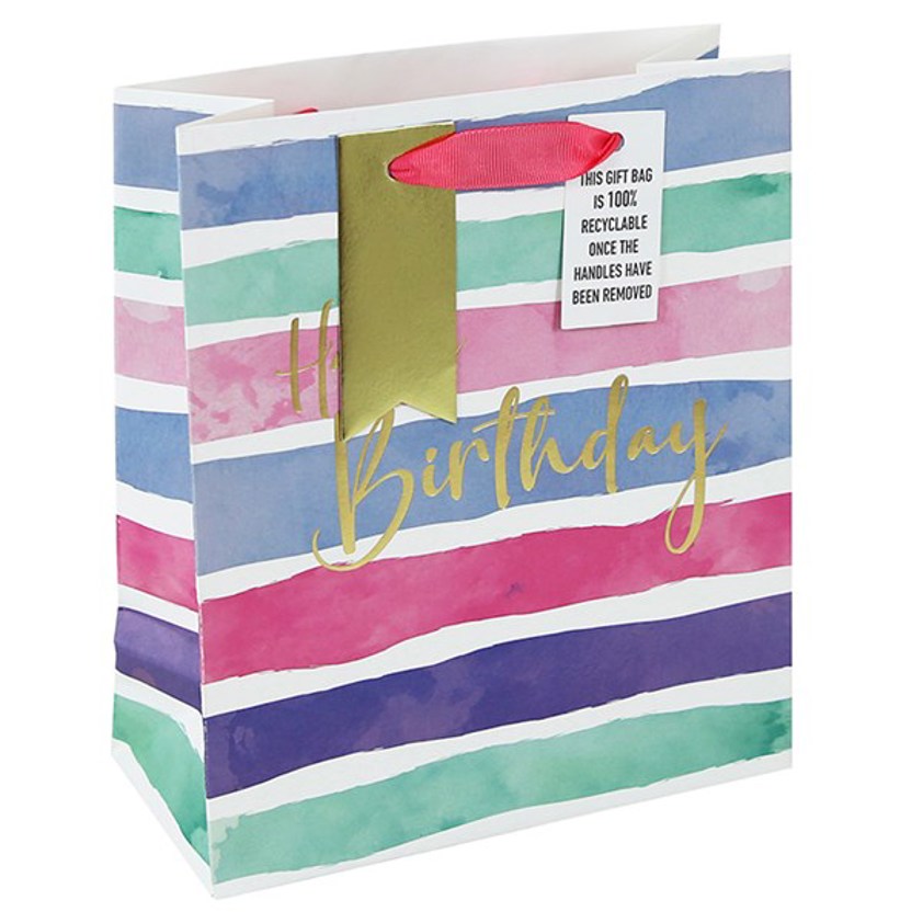 Watercolour Stripe Birthday Pink Medium