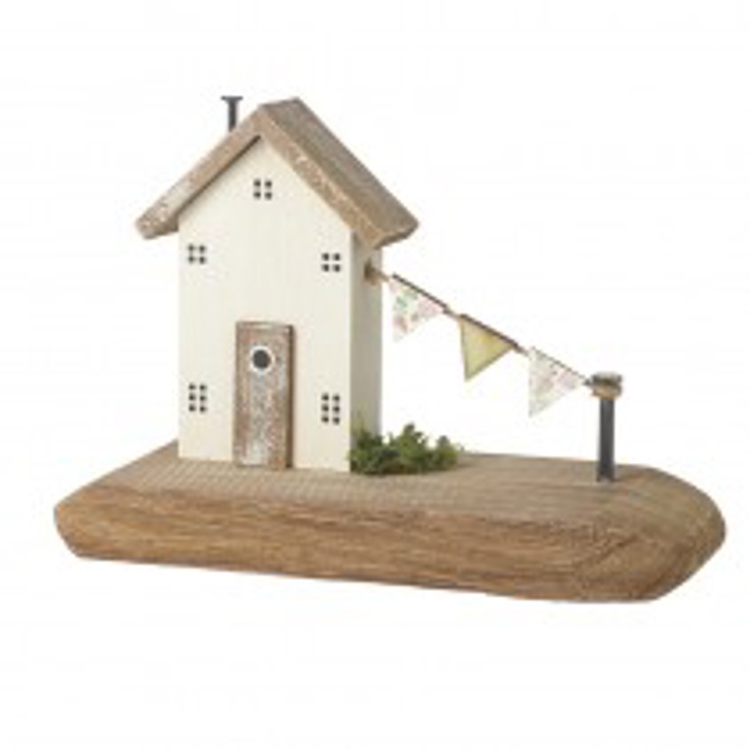 Wooden House With Flag Garland