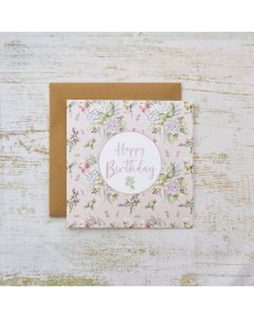 Floral Feathered Birds Happy Birthday Card