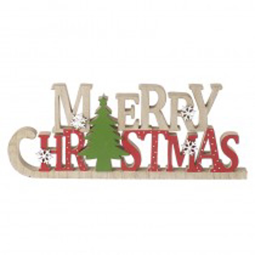 Red & Green Wooden Merry Christmas Sign