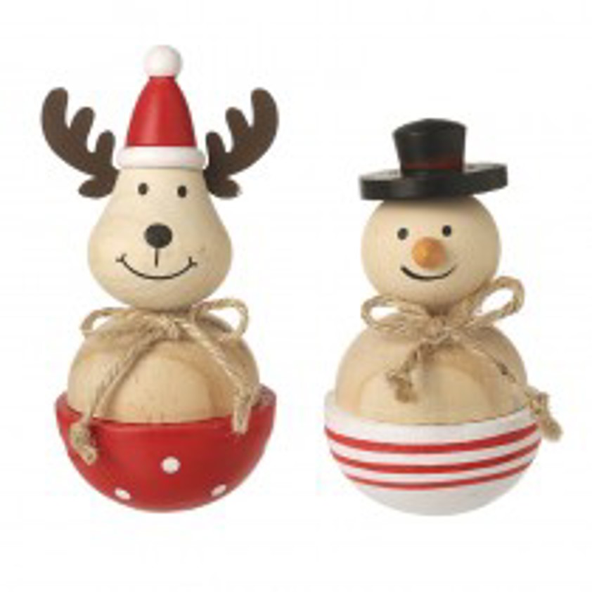 Round Wooden Reindeer & Snowman