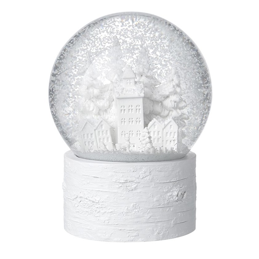 White Snow Town Scene Snow Globe