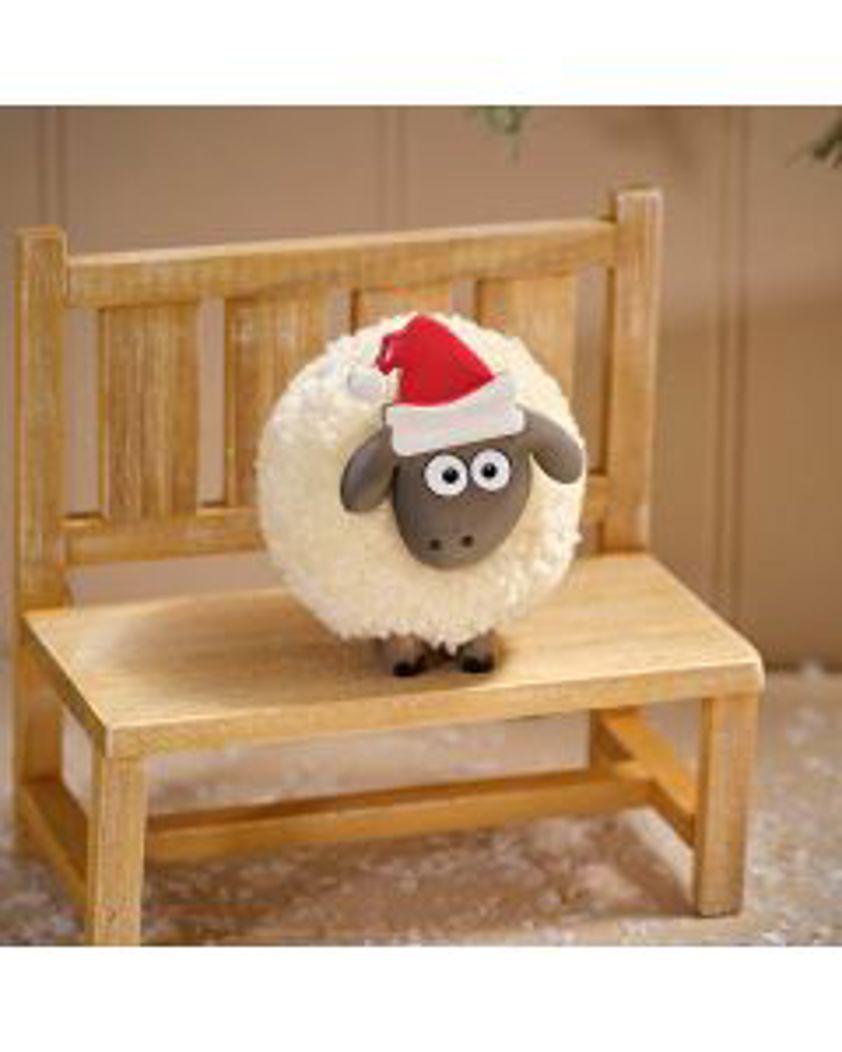 Christmas Sheep Pom Pom Cream Small With Santa Hat Ornament  XXX