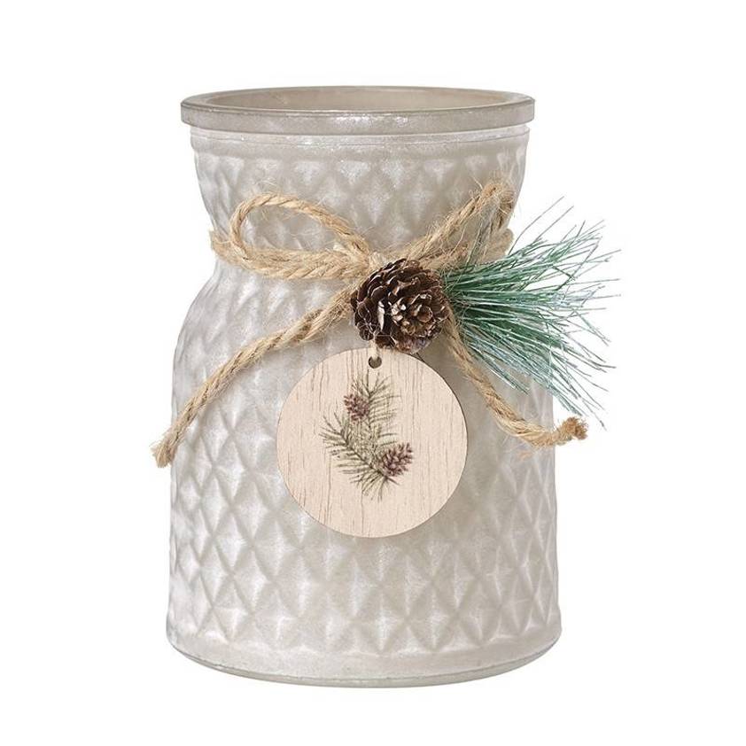 Cream Frosted Glass Jar With Fir