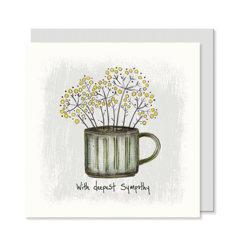 Flowers in mug card-Deepest sympathy