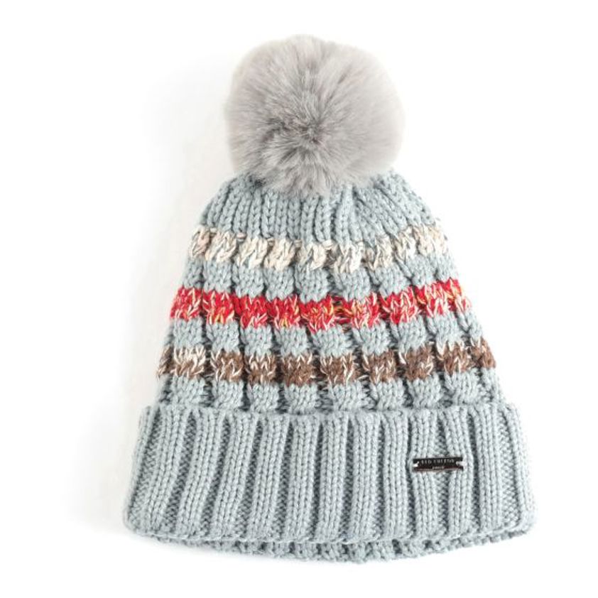 Grey Striped Bobble Hat