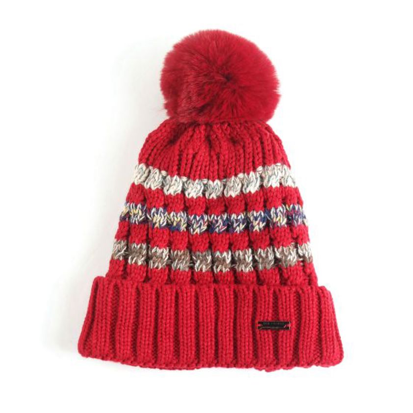 Red Striped Bobble Hat