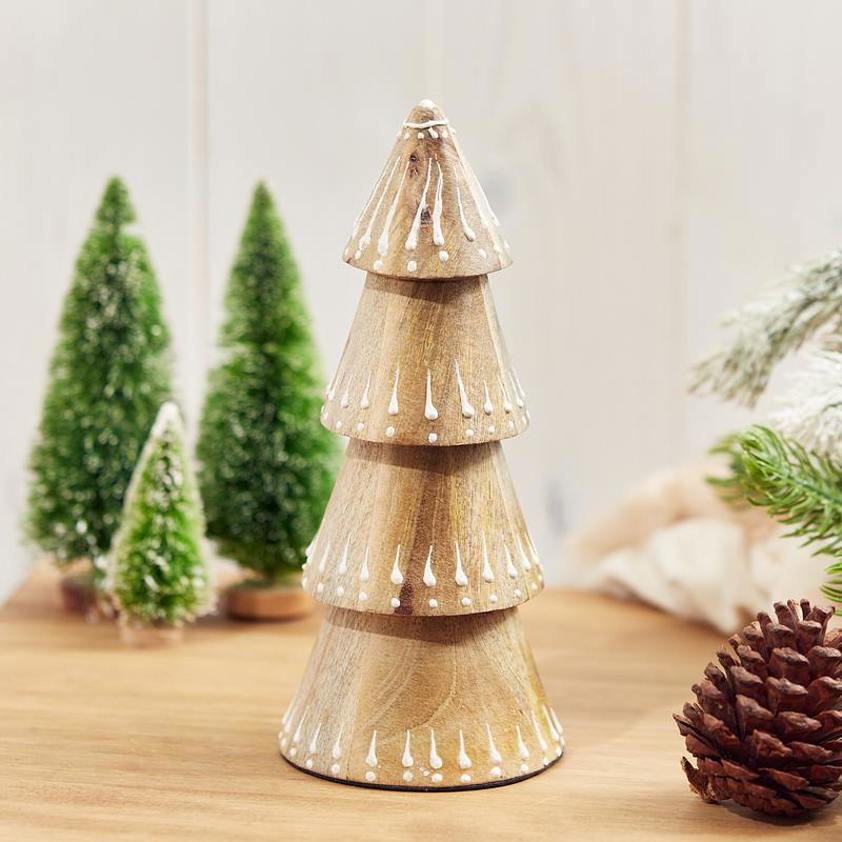 Mango Wood Conical Xmas Tree Ornament