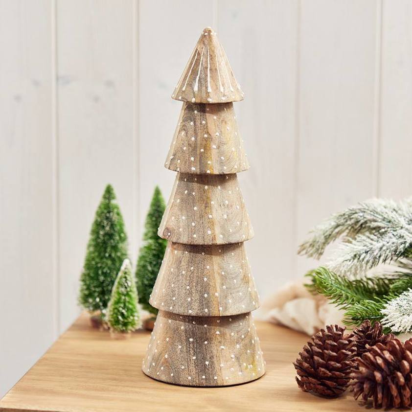 Mango Wood Conical Xmas Tree Ornament