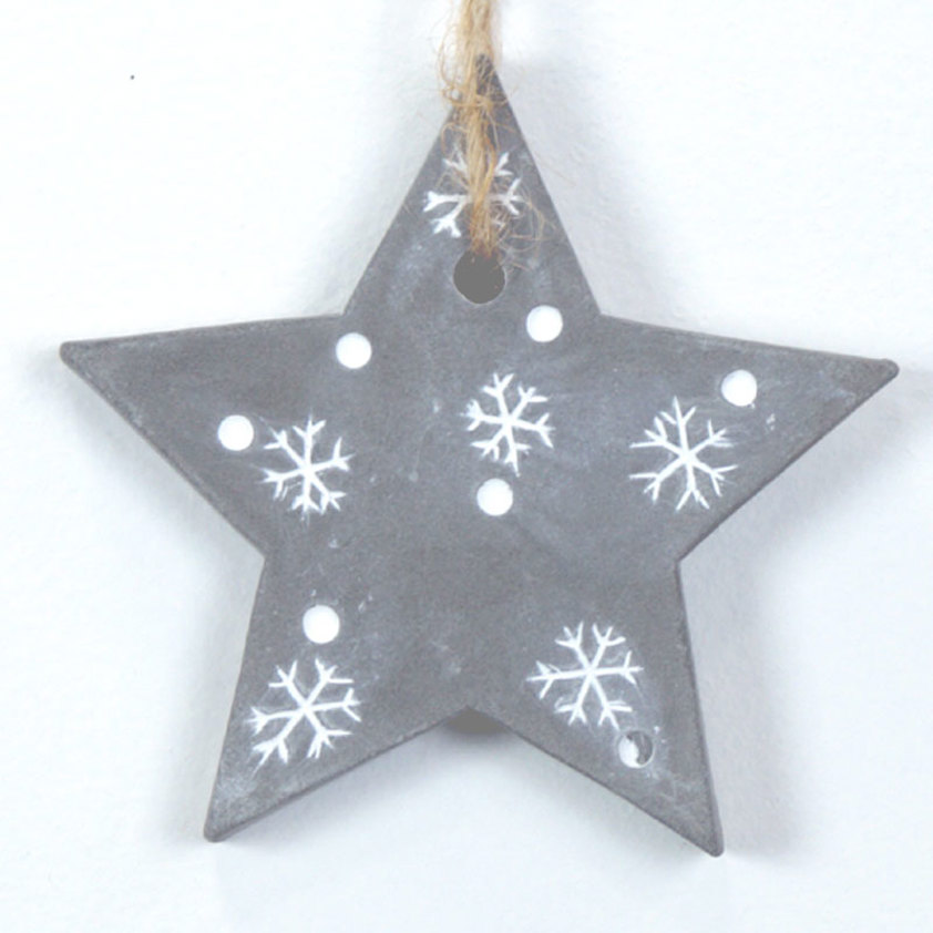 Hanging Concrete Star w Snowflake