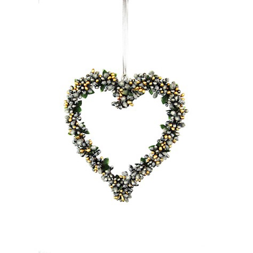 Green/Gold Hanging Heart Wreath 20cm