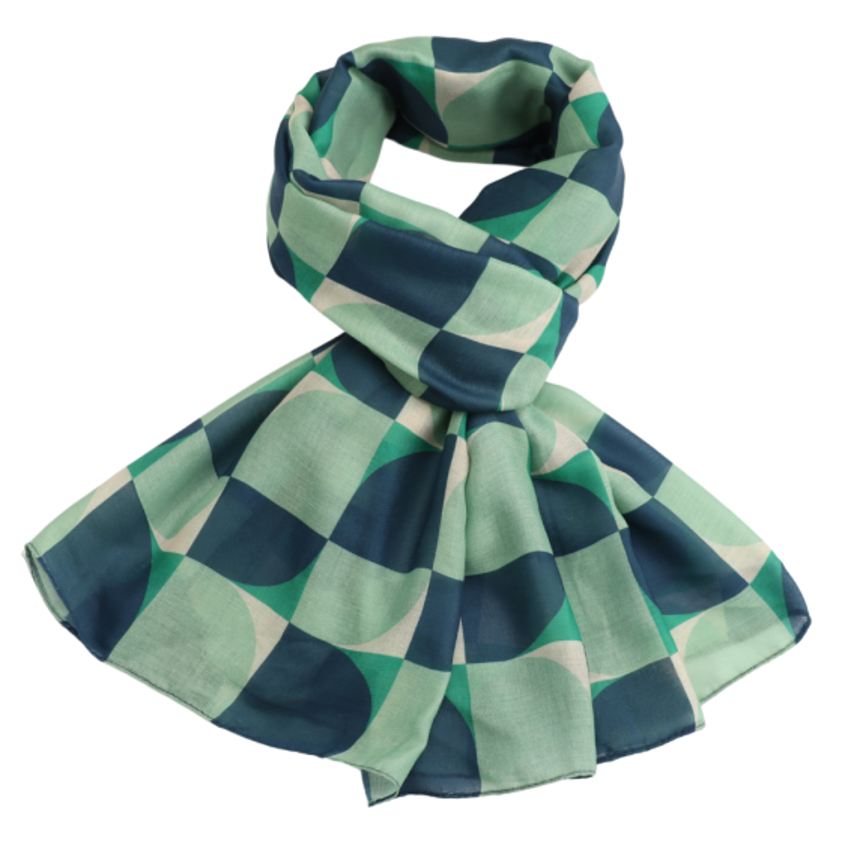 Geo Curves Scarf Green