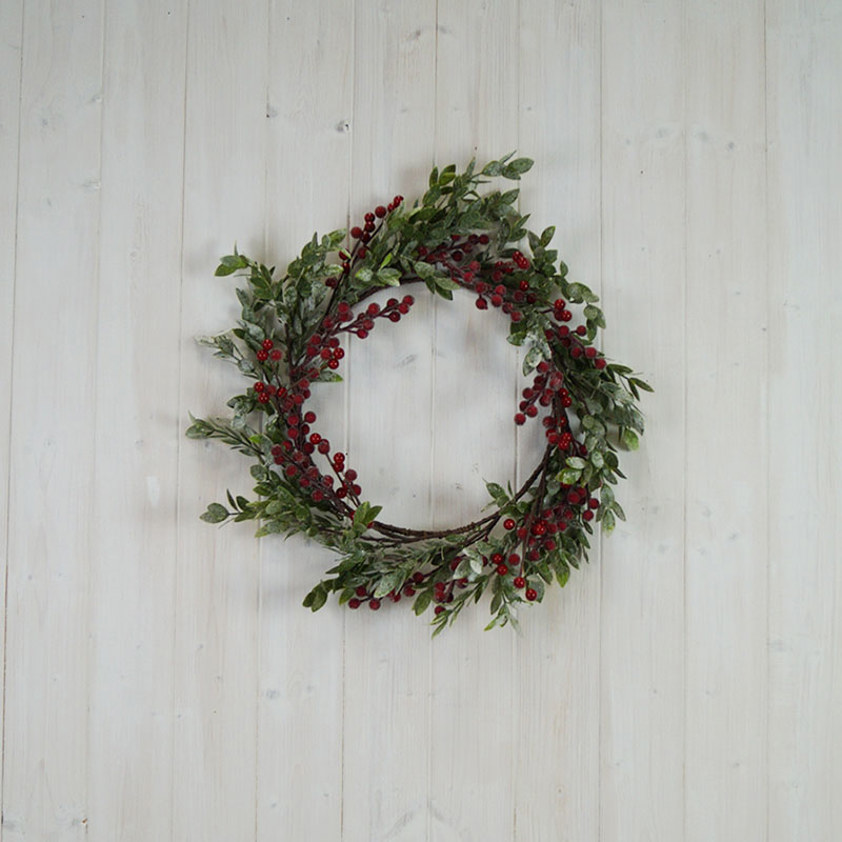 Red Frosted Berry Foliage Wreath