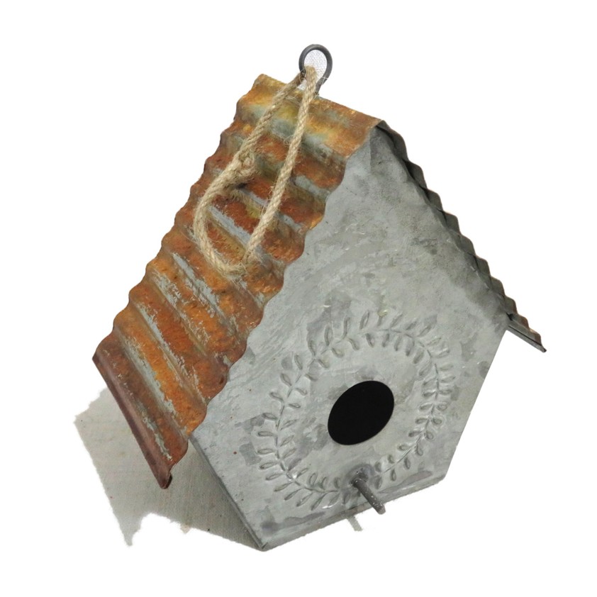Metal Birdhouse With Corrugated Roof