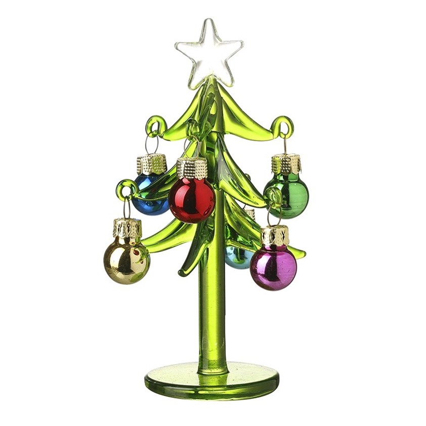 Green Glass Tree With Baubles