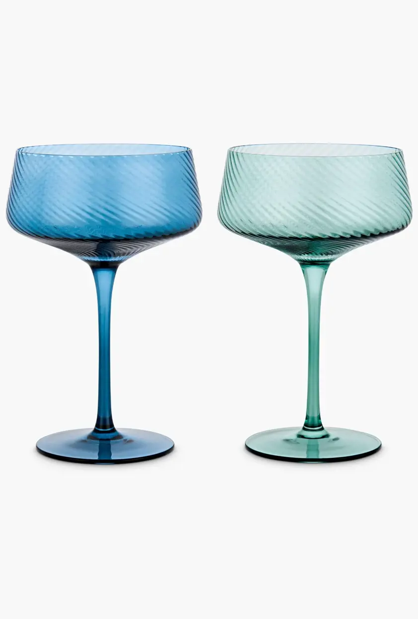 Twist Champagne Coupes Set of 2 Green / Blue