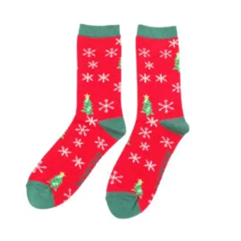 Men's Trees & Snowflakes Socks Red