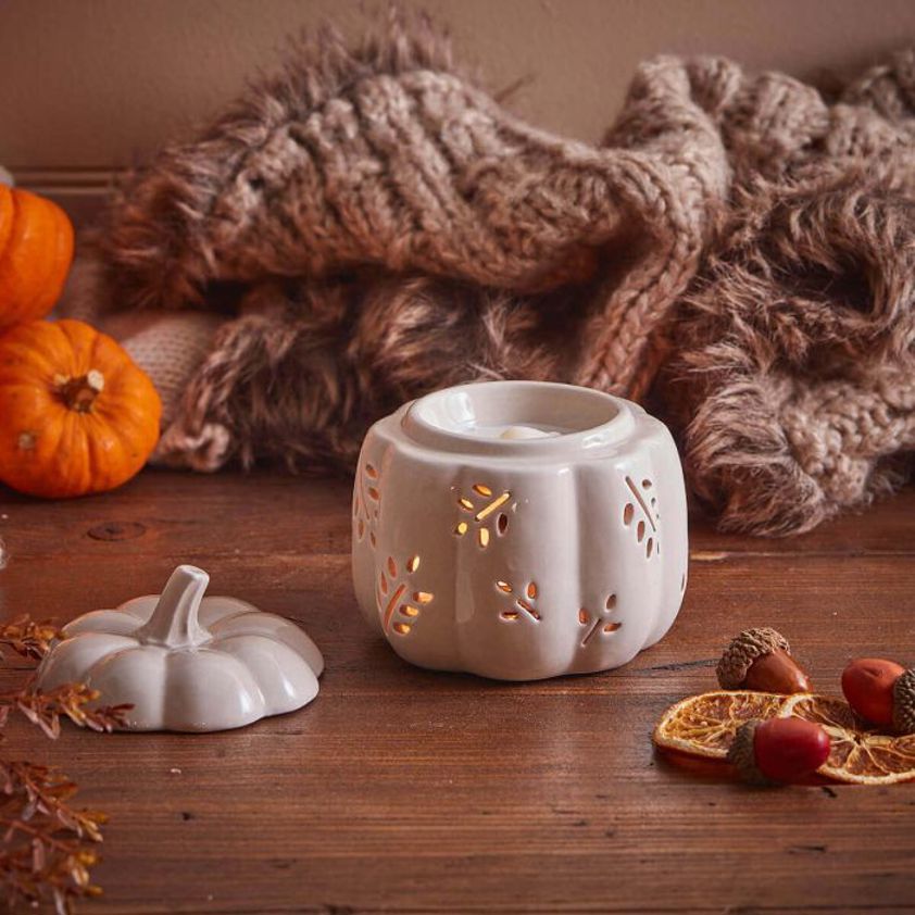 Pumpkin Wax Melt Burner Ceramic With Cutout Leaf Design