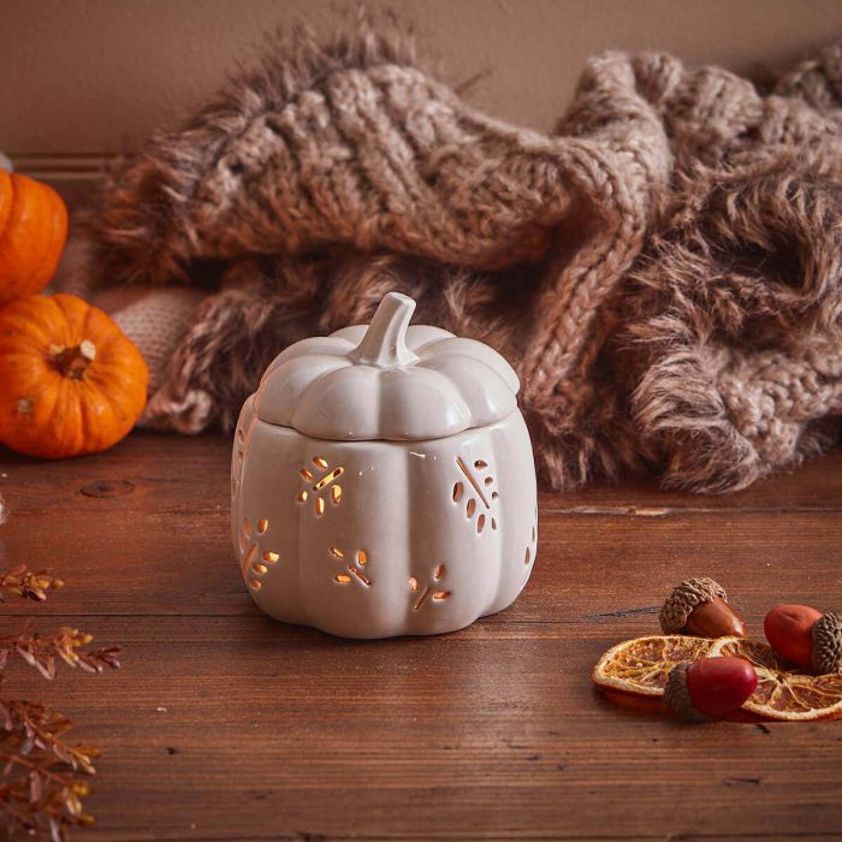 Pumpkin Wax Melt Burner Ceramic With Cutout Leaf Design